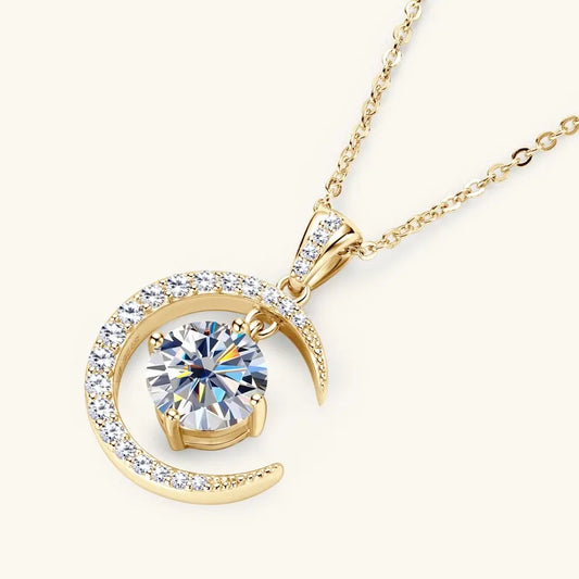 Women's Pure Silver Crescent Shaped Moissanite Pendant Necklace