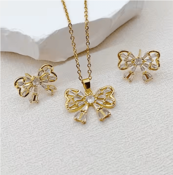 Butterfly Pendant Set (Necklace and Earrings) - Lulu Wal Marjan