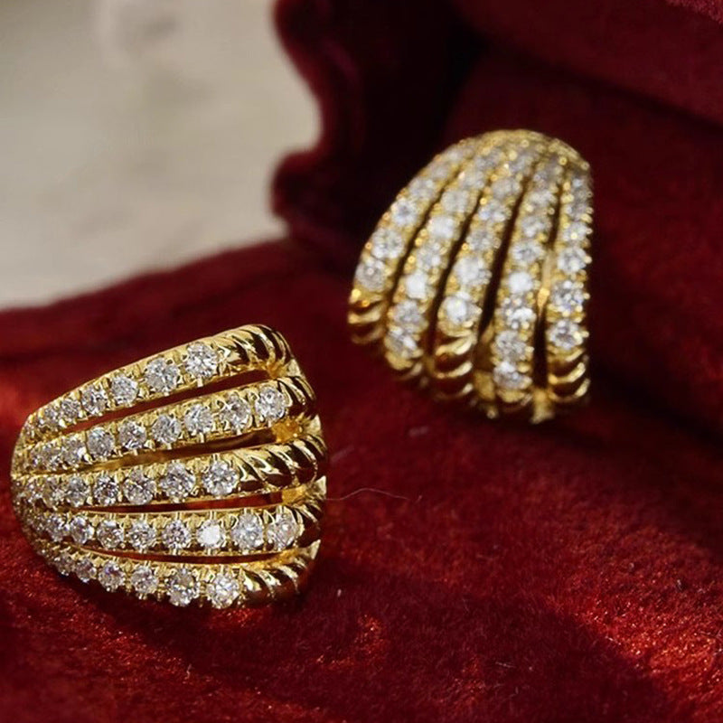 Retro Fashion Line Multi-layer Earrings With Dense Inlay