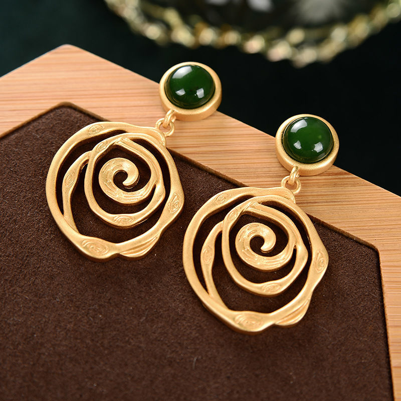 Needle Jasper Gold Plated Earring Pendant For Ladies