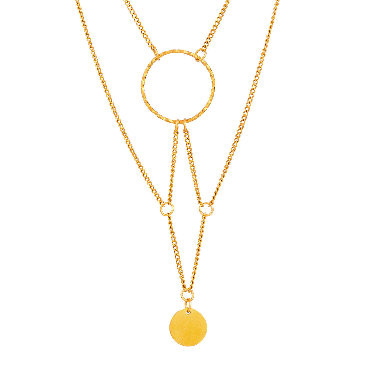Gold Plated Stainless Steel Irregular Geometric Hanging Ring Necklace