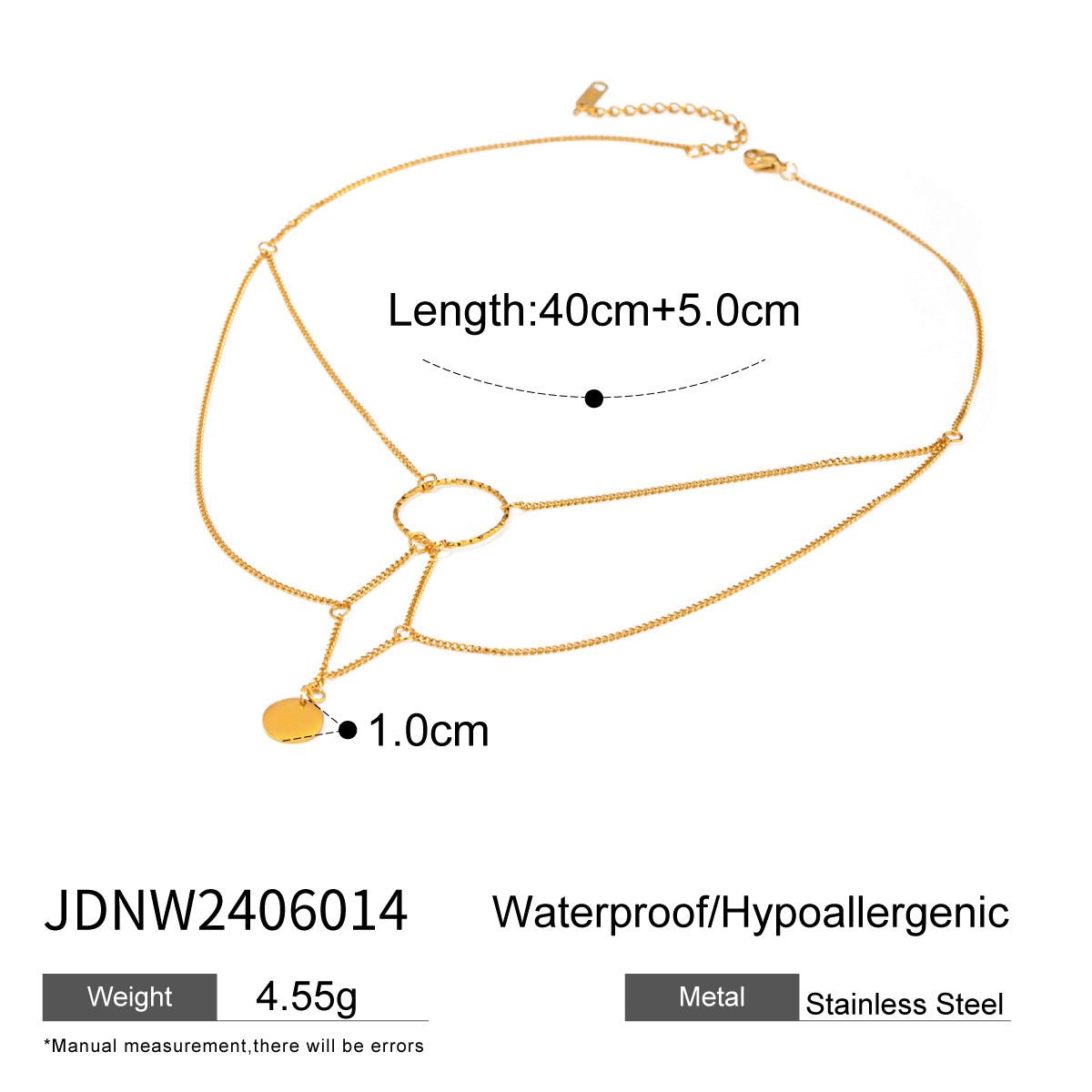 Gold Plated Stainless Steel Irregular Geometric Hanging Ring Necklace