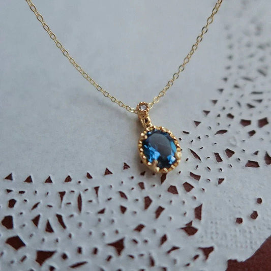 Japanese Blue Topaz Inlaid Pendant Necklace