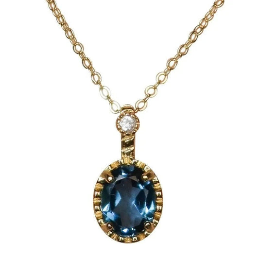 Japanese Blue Topaz Inlaid Pendant Necklace