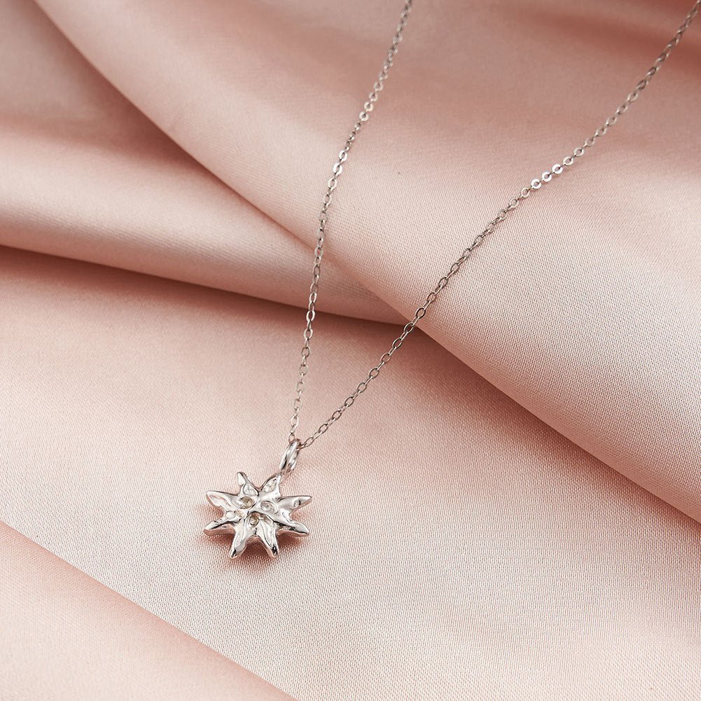 S925 Sterling Silver Hammered Star Pendant Necklace 14K Gold Plated Chain