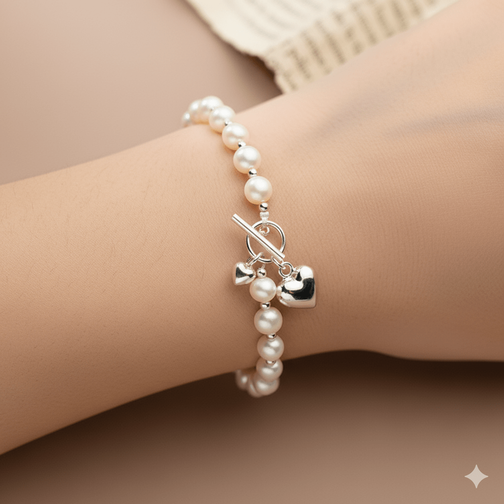 Silver Pearl Light Bead Bracelet - Lulu Wal Marjan