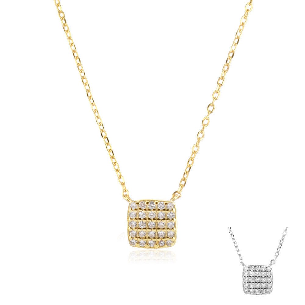 Sterling Silver Square Stone Full-shop Pendant Necklace