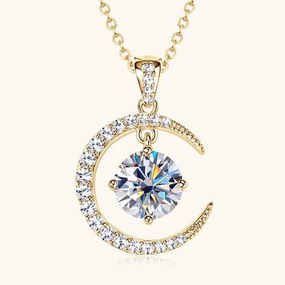 Women's Pure Silver Crescent Shaped Moissanite Pendant Necklace