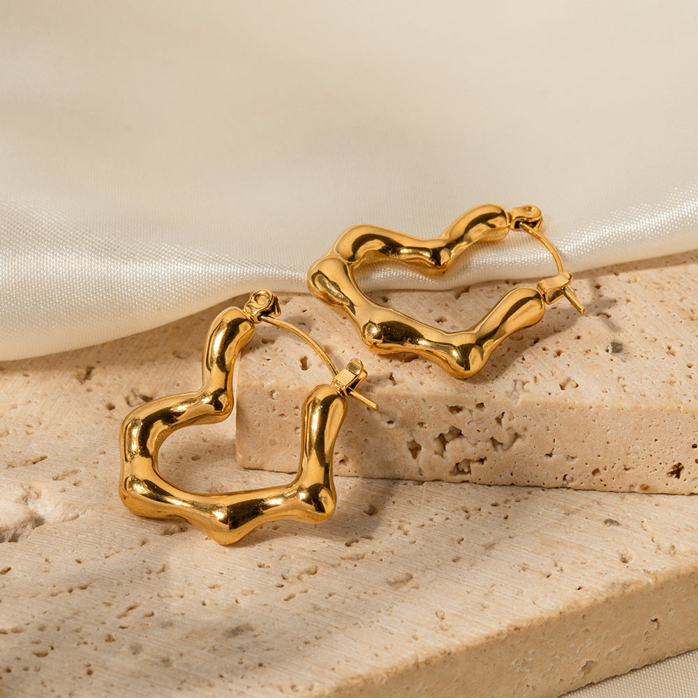 French Style Same Style Elegant Titanium Steel Gold Plated Earrings