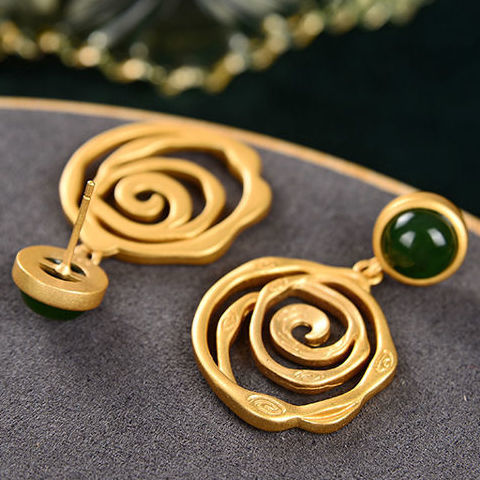 Needle Jasper Gold Plated Earring Pendant For Ladies