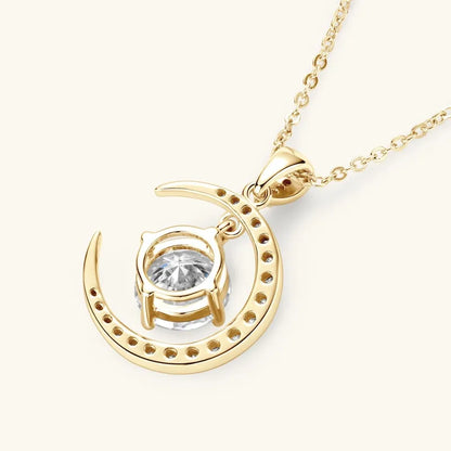 Women's Pure Silver Crescent Shaped Moissanite Pendant Necklace