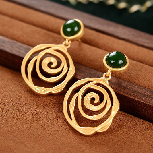 Needle Jasper Gold Plated Earring Pendant For Ladies