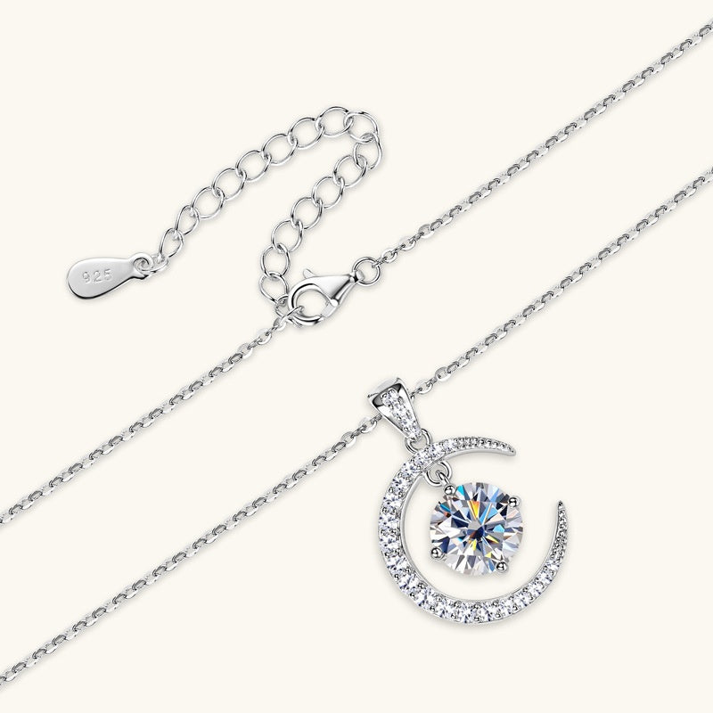 Women's Minimalist Pure Silver Crescent Shaped Moissanite Pendant Necklace