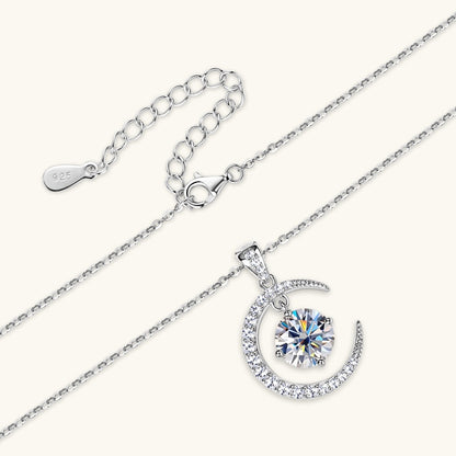 Women's Minimalist Pure Silver Crescent Shaped Moissanite Pendant Necklace