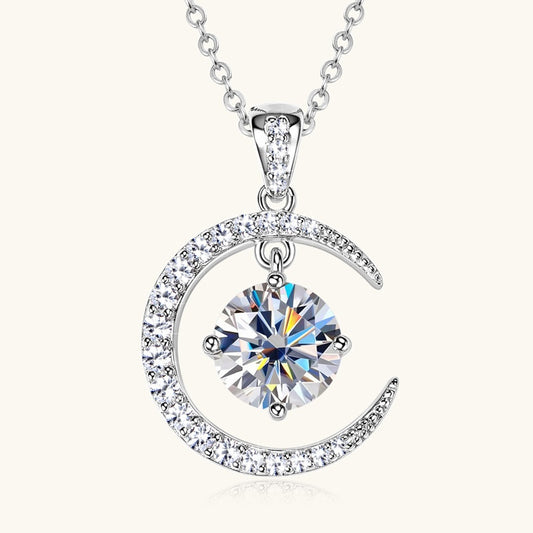 Women's Minimalist Pure Silver Crescent Shaped Moissanite Pendant Necklace