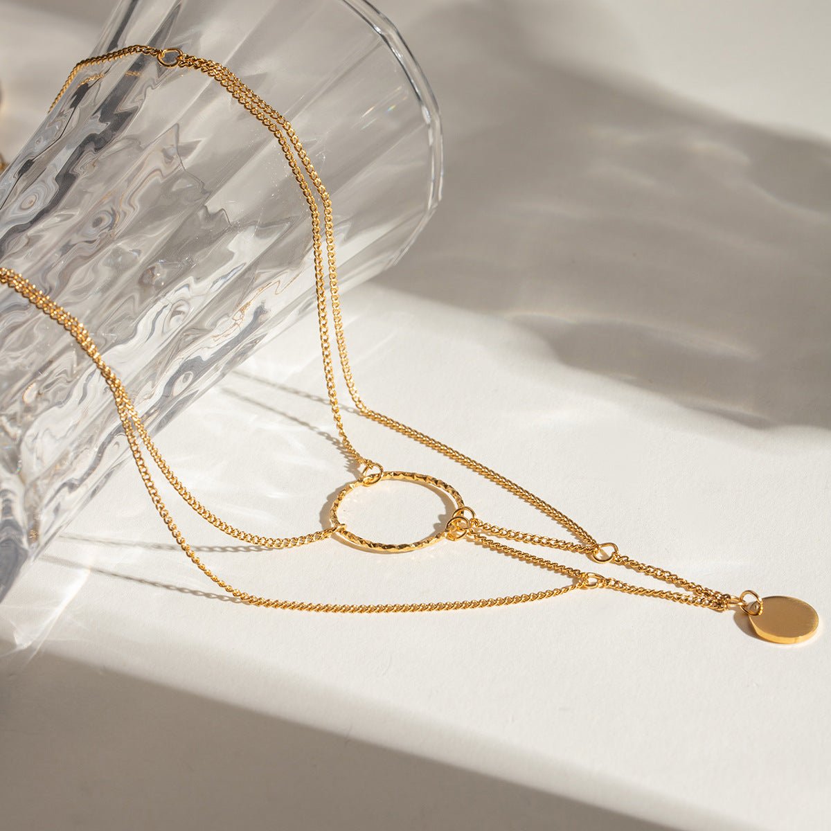 Gold Plated Stainless Steel Irregular Geometric Hanging Ring Necklace