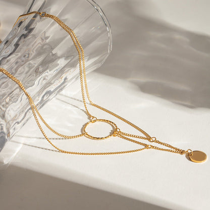 Gold Plated Stainless Steel Irregular Geometric Hanging Ring Necklace