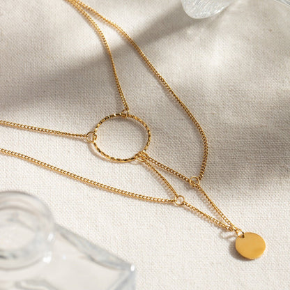 Gold Plated Stainless Steel Irregular Geometric Hanging Ring Necklace