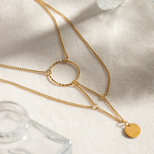 Gold Plated Stainless Steel Irregular Geometric Hanging Ring Necklace