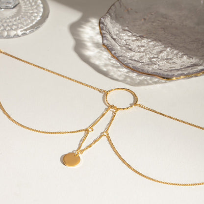 Gold Plated Stainless Steel Irregular Geometric Hanging Ring Necklace