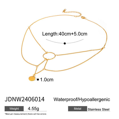 Gold Plated Stainless Steel Irregular Geometric Hanging Ring Necklace