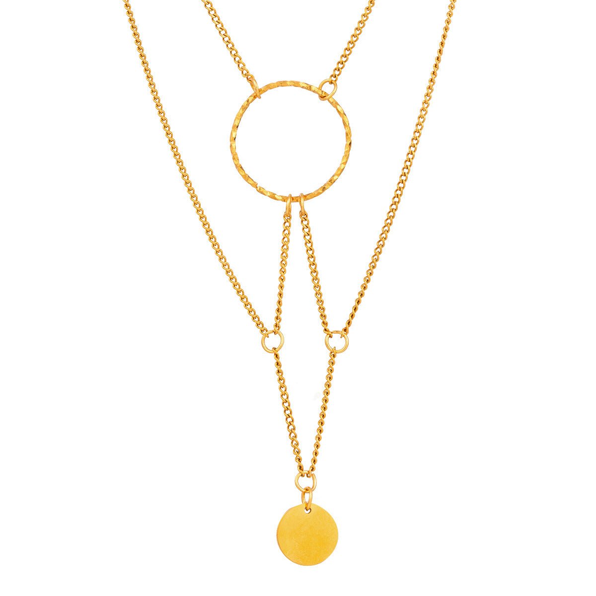 Gold Plated Stainless Steel Irregular Geometric Hanging Ring Necklace