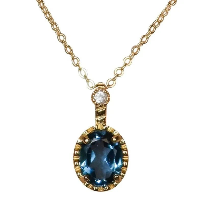 Japanese Blue Topaz Inlaid Pendant Necklace