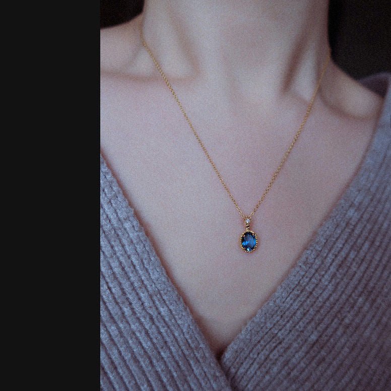 Japanese Blue Topaz Inlaid Pendant Necklace
