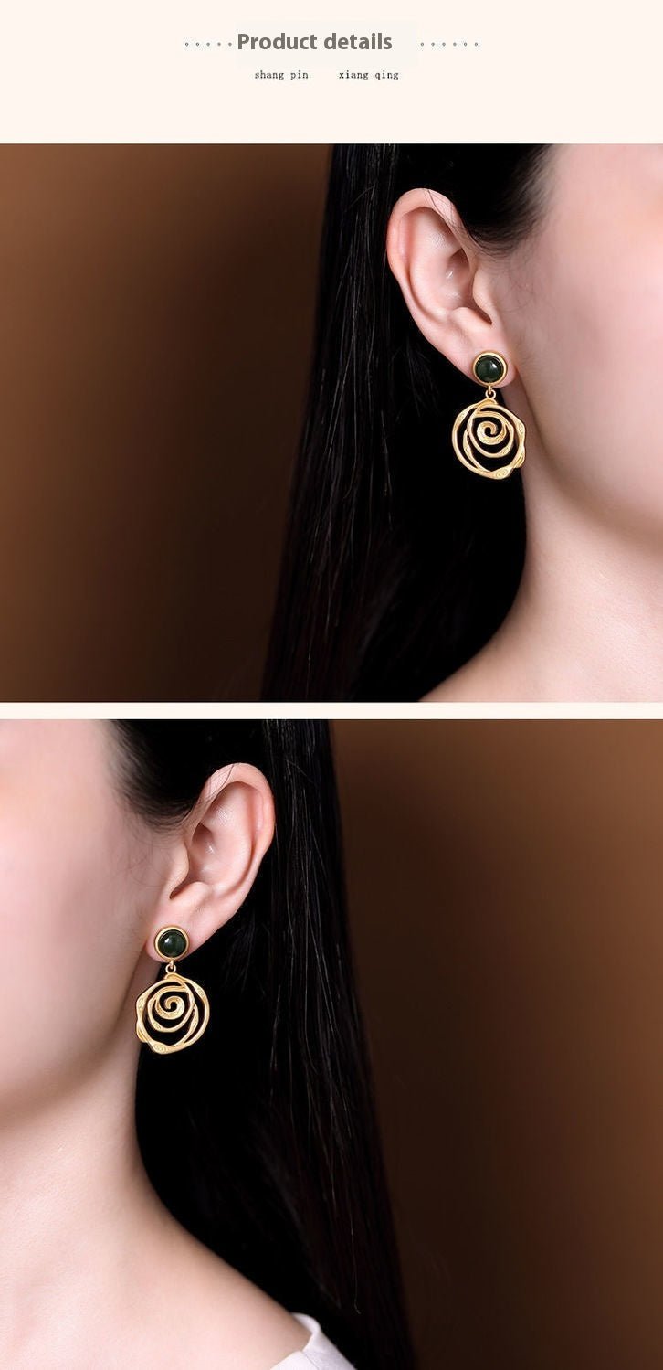 Needle Jasper Gold Plated Earring Pendant For Ladies