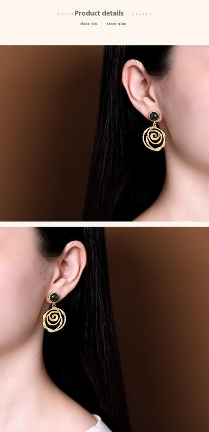 Needle Jasper Gold Plated Earring Pendant For Ladies