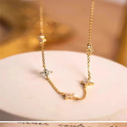 S925 Sterling Silver Gold Plated Light Luxury Star Elegance High-grade Starry Clavicle Chain