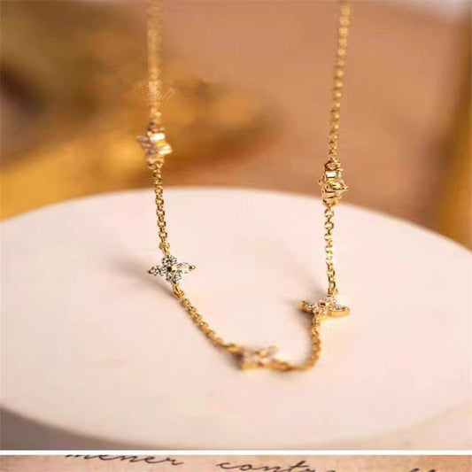 S925 Sterling Silver Gold Plated Light Luxury Star Elegance High-grade Starry Clavicle Chain