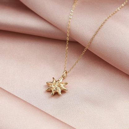 S925 Sterling Silver Hammered Star Pendant Necklace 14K Gold Plated Chain