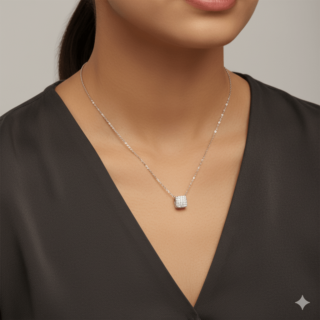 Sterling Silver Square Stone Full - shop Pendant Necklace - Lulu Wal Marjan