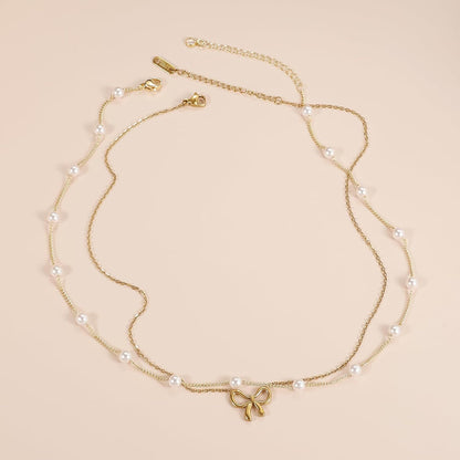 Women's Minimalist And Versatile Pearl Bow Necklace
